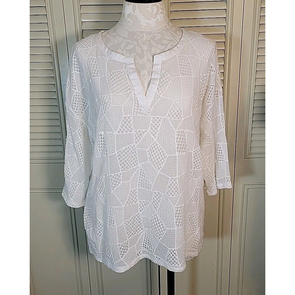Rafaella White Top See Thru Lace ~ Size 2X ~ Shell/Over Shirt ~ Summer Sun Fun